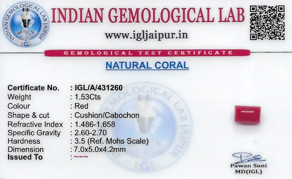 Red Coral (Pavalam) 7x5 MM 1.53 carats