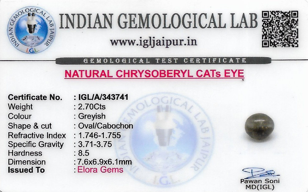 Chrysoberyl Cats Eye (Vaiduryam) 10x6 MM 2.7 carats