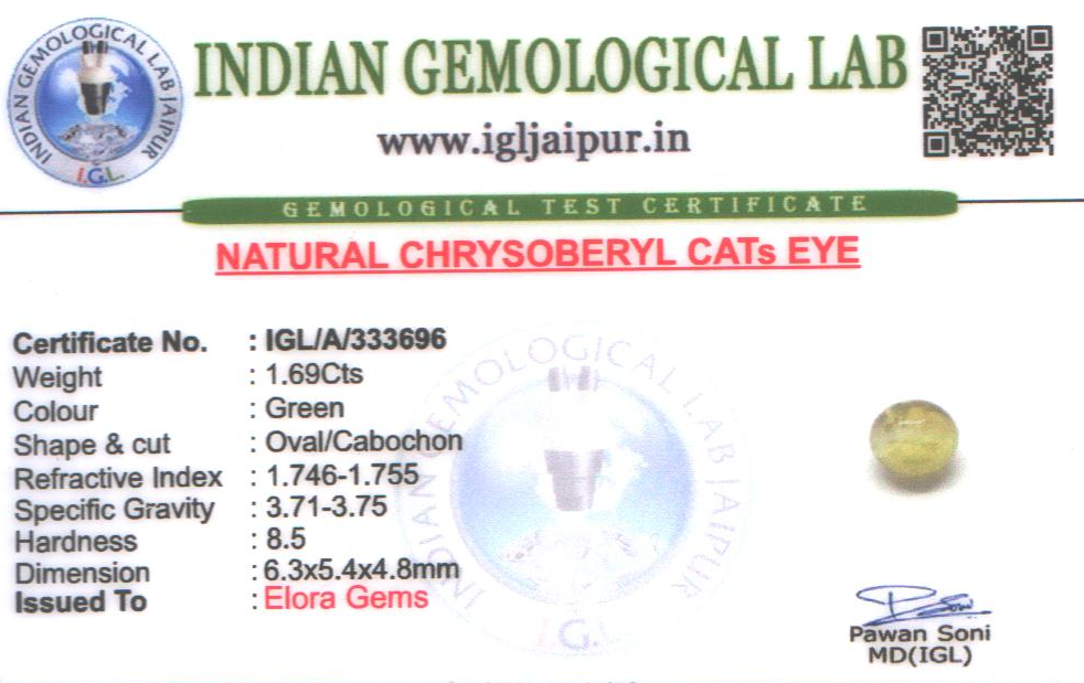 Chrysoberyl Cats Eye (Vaiduryam) 6x5 MM 1.69 carats