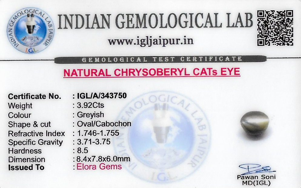 Chrysoberyl Cats Eye (Vaiduryam) 8x8 MM 3.92 carats
