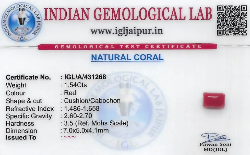 Red Coral (Pavalam) 7x5 MM 1.54 carats