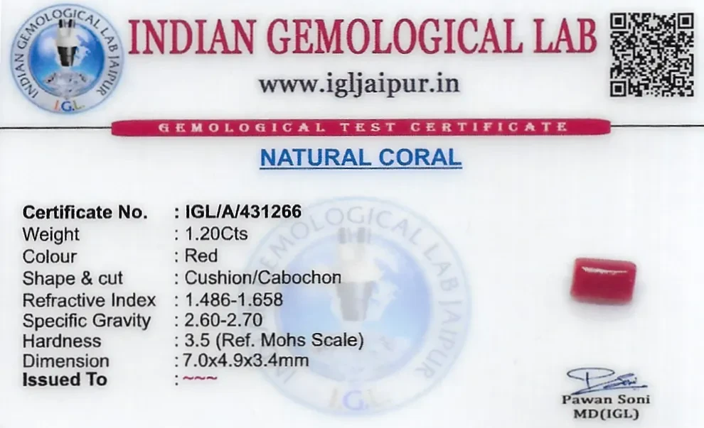 Red Coral (Pavalam) 7x5 MM 1.2 carats