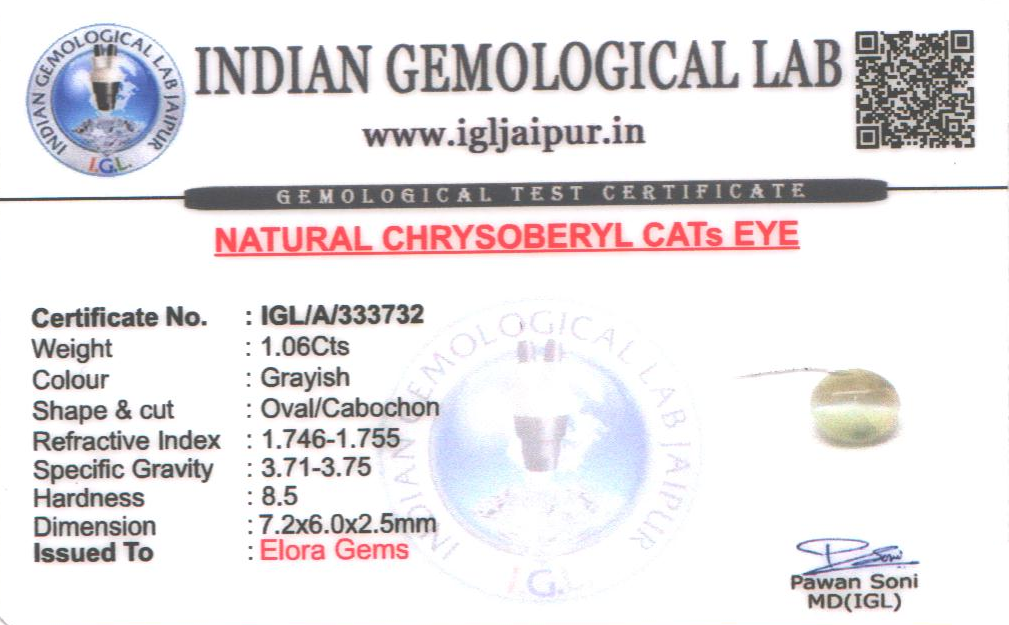 Chrysoberyl Cats Eye (Vaiduryam) 7x6 MM 1.06 carats