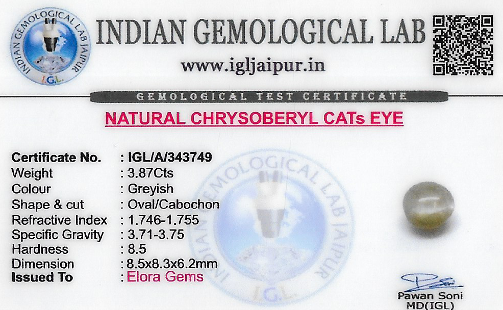 Chrysoberyl Cats Eye (Vaiduryam) 9x8 MM 3.87 carats