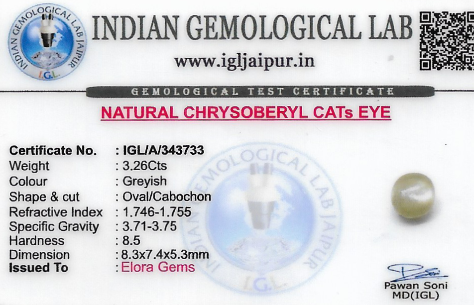 Chrysoberyl Cats Eye (Vaiduryam) 8x7 MM 3.26 carats