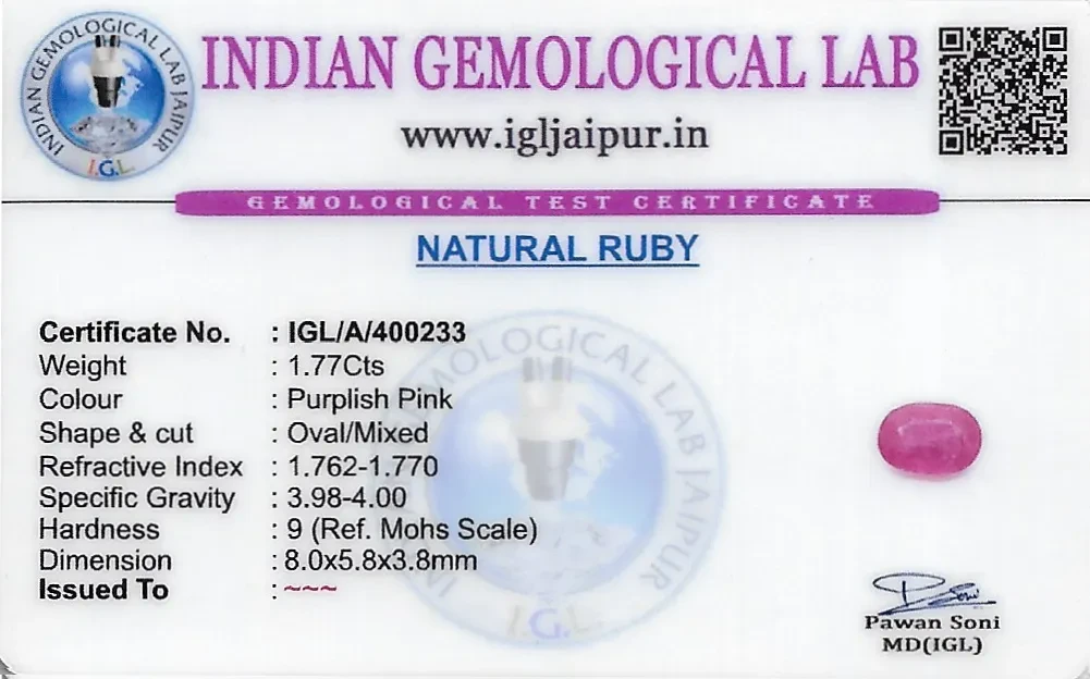 Ruby (Manik) 8x6 MM 1.77 carats