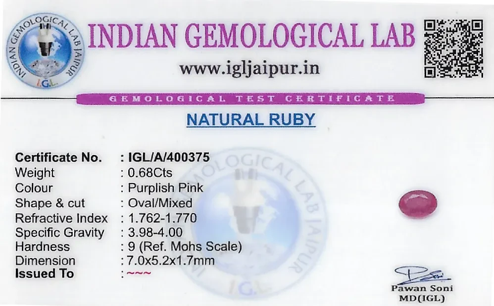 Ruby (Manik) 7x5 MM 0.68 carats