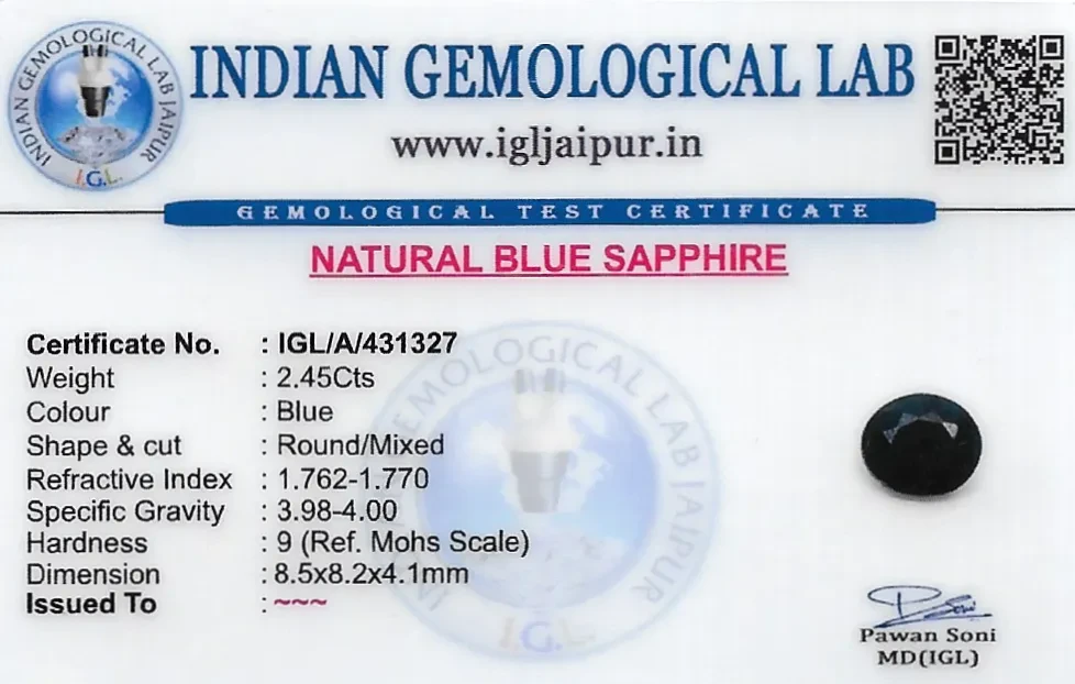 Blue Sapphire (Neelam) 9x8 MM 2.45 carats