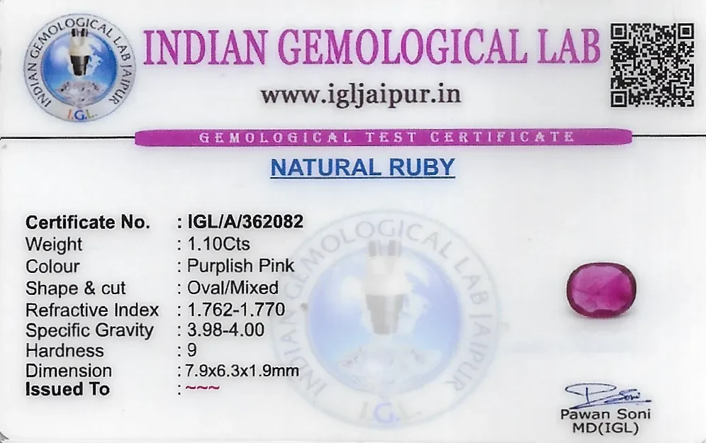 Ruby (Manik) 8x6 MM 1.10 carats