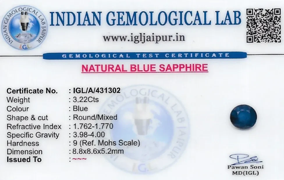 Blue Sapphire (Neelam) 9x9 MM 3.22 carats