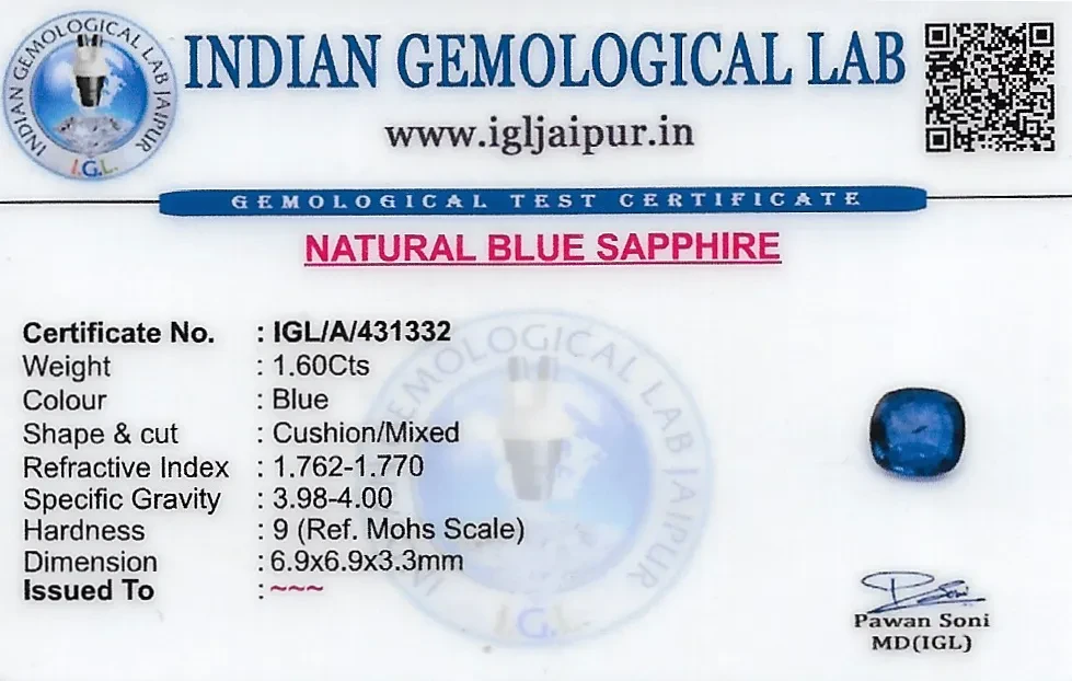 Blue Sapphire (Neelam) 7x7 MM 1.6 carats
