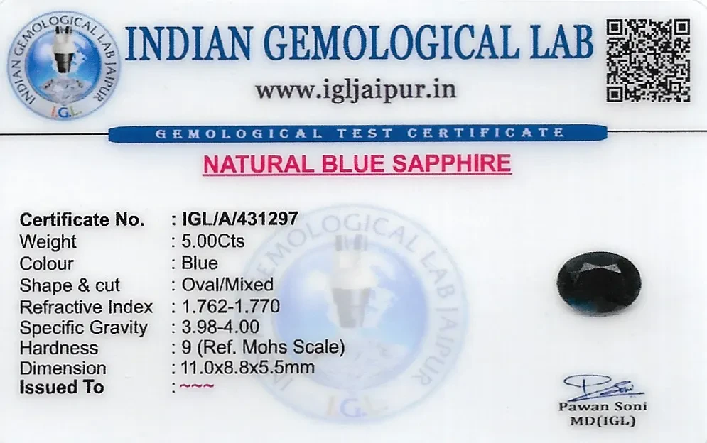 Blue Sapphire (Neelam) 11x9 MM 5 carats