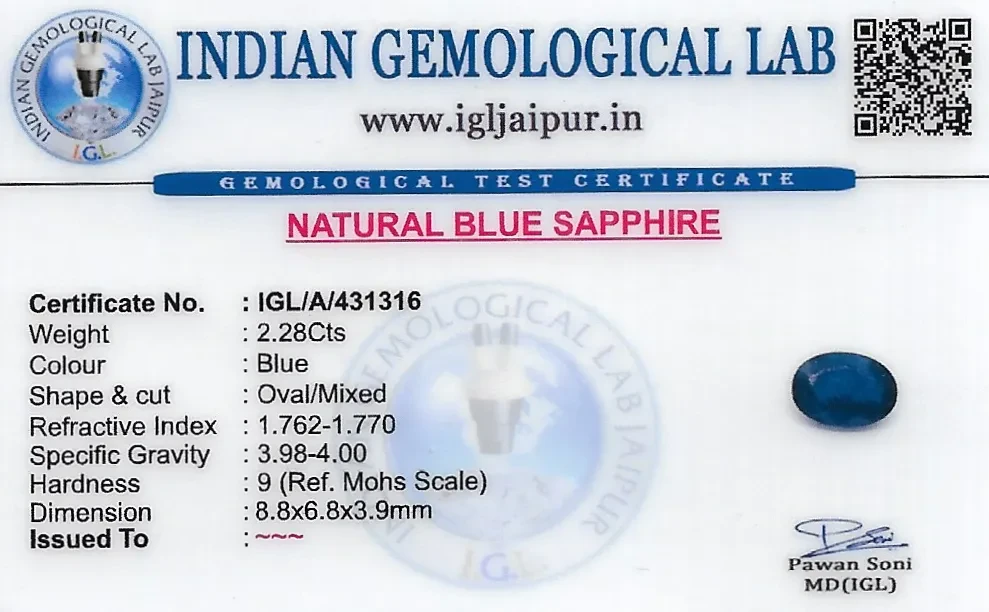Blue Sapphire (Neelam) 9x7 MM 2.28 carats