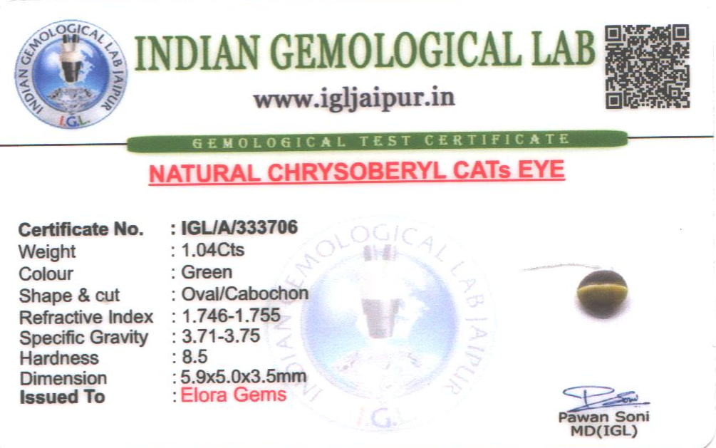 Chrysoberyl Cats Eye (Vaiduryam) 6x5 MM 1.04 carats