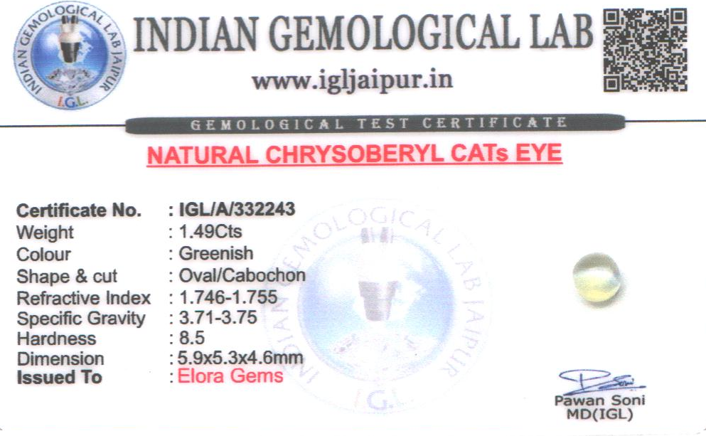 Chrysoberyl Cats Eye (Vaiduryam) 6x5 MM 1.49 carats