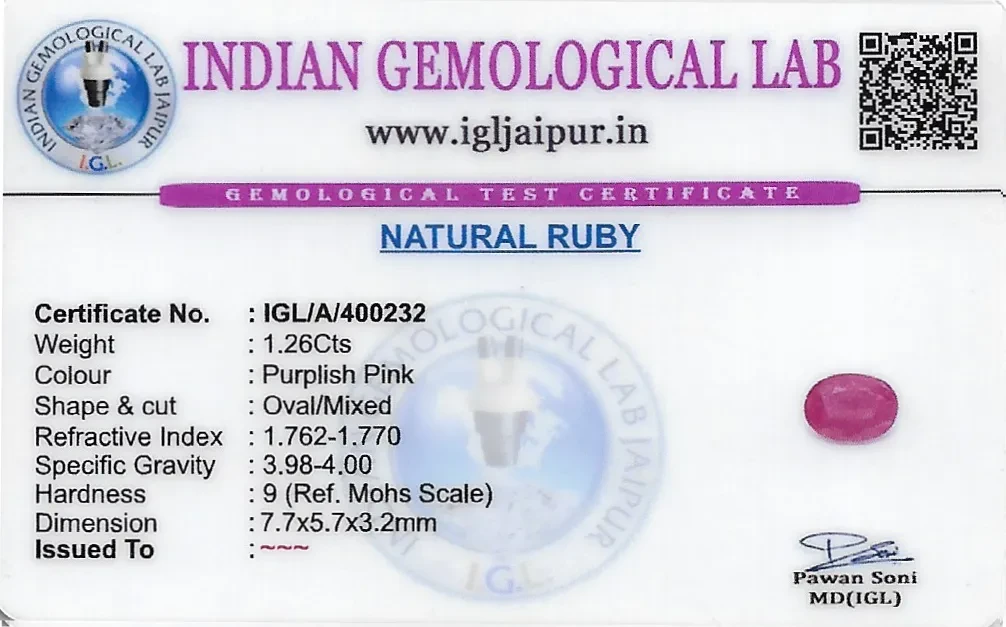 Ruby (Manik) 8x6 MM 1.26 carats