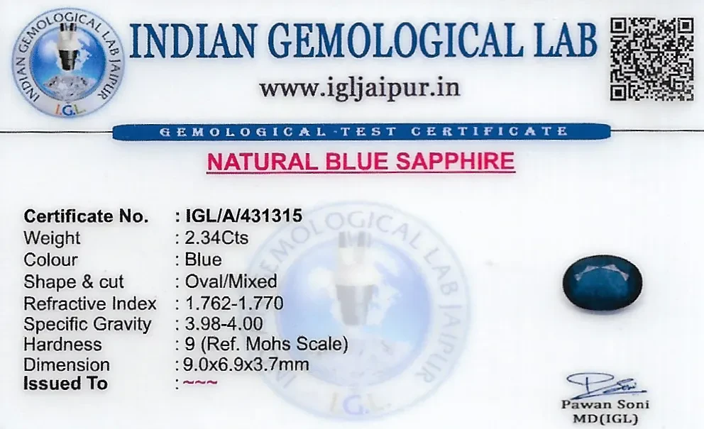 Blue Sapphire (Neelam) 9x7 MM 2.34 carats