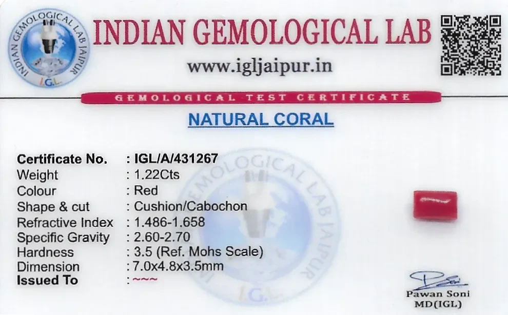 Red Coral (Pavalam) 7x5 MM 1.22 carats