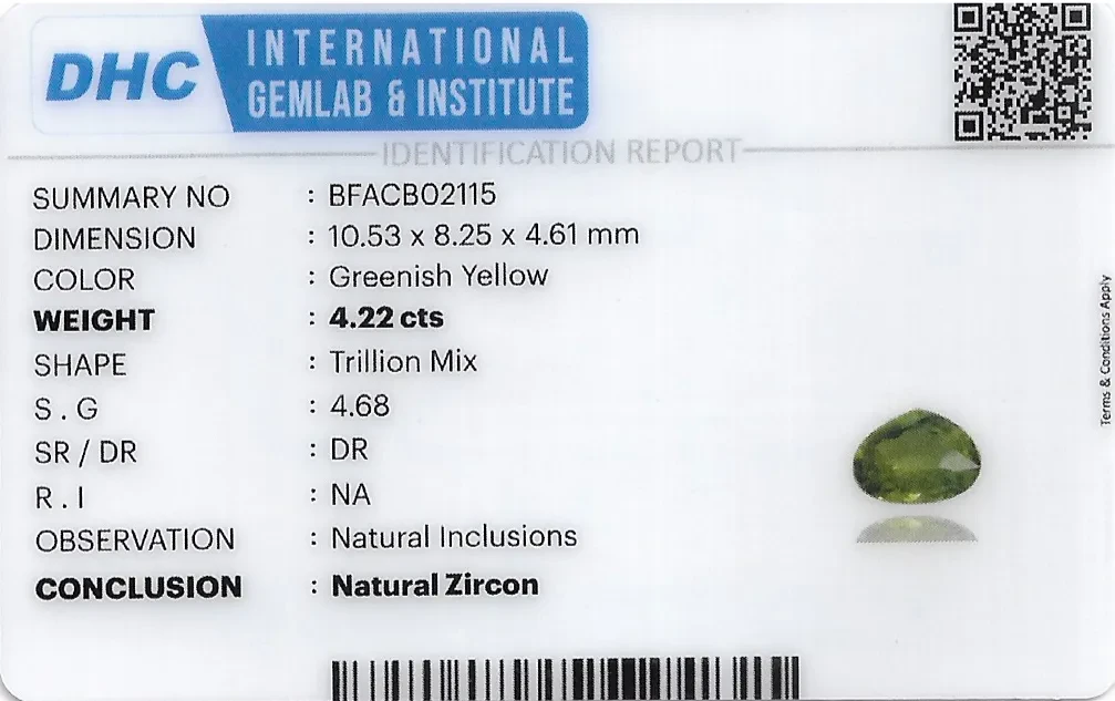 Zircon 11x8 MM 4.22 carats