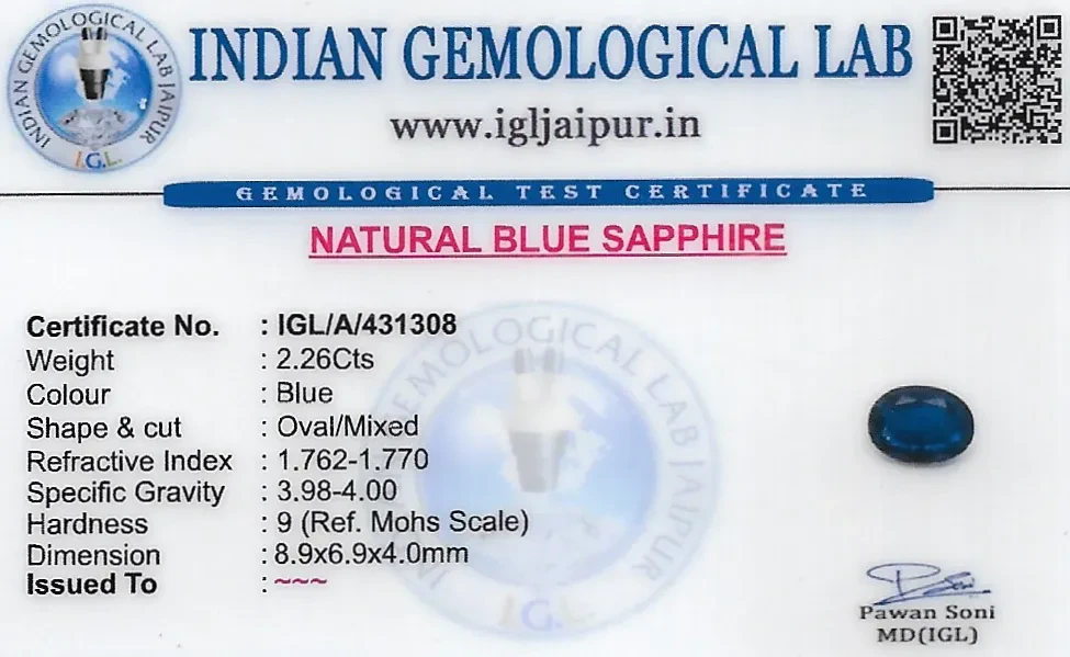Blue Sapphire (Neelam) 9x7 MM 2.26 carats