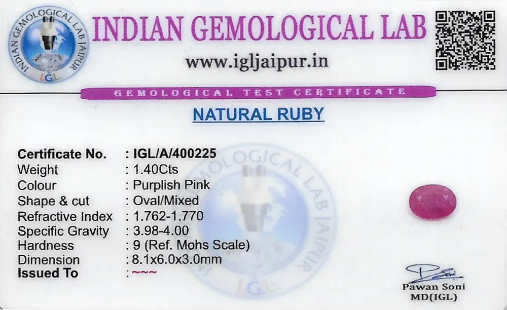 Ruby (Manik) 8x6 MM 1.4 carats
