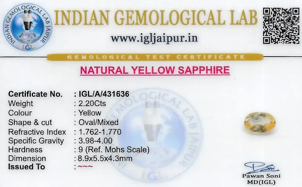 Yellow Sapphire (Pukhraj) 9x6 MM 2.20 carats