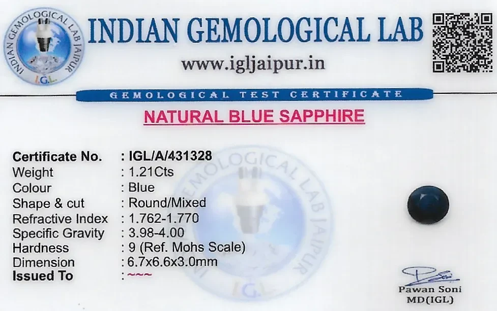 Blue Sapphire (Neelam) 7x7 MM 1.21 carats
