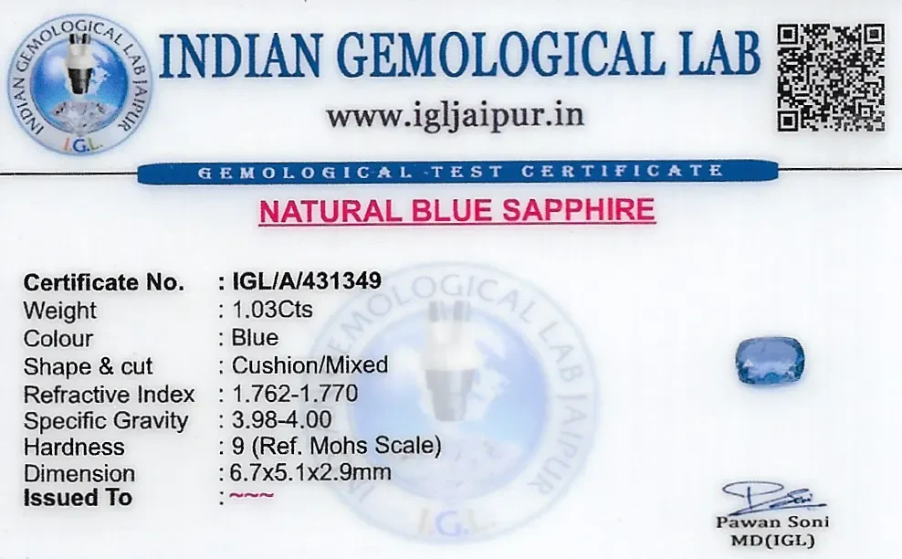 Blue Sapphire (Neelam) 7x5 MM 1.03 carats