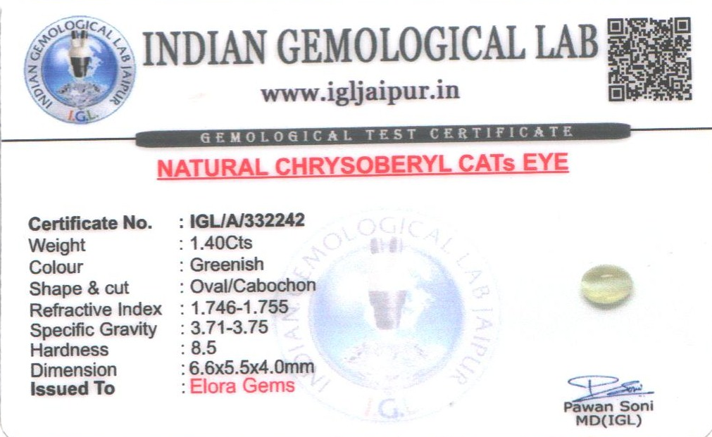 Chrysoberyl Cats Eye (Vaiduryam) 7x6 MM 1.4 carats