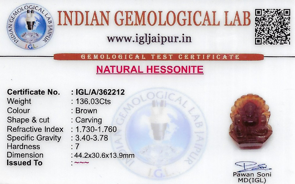 Hessonite (Gomed) Ganesh Carving Gem Stones 44x31 MM 136.03 carats