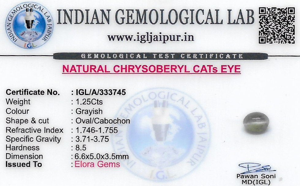 Cats Eye (Vaiduryam) 7x5 MM 1.25 carats