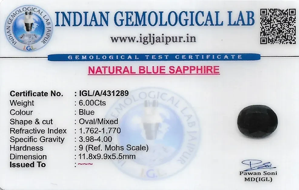 Blue Sapphire (Neelam) 12x10 MM 6 carats