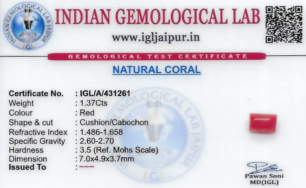 Red Coral (Pavalam) 7x5 MM 1.37 carats