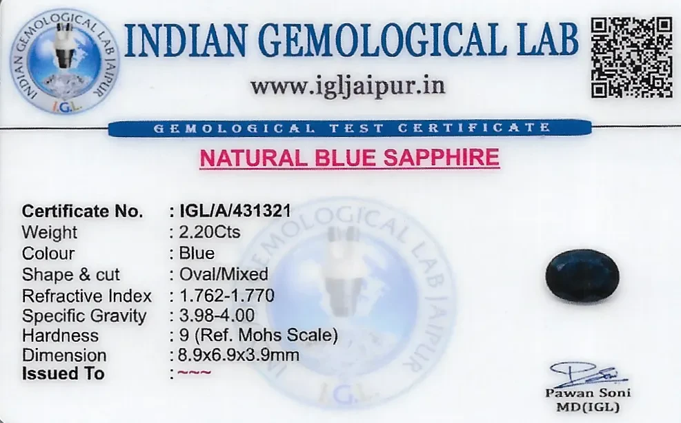 Blue Sapphire (Neelam) 9x7 MM 2.2 carats