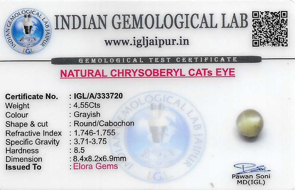 Chrysoberyl Cats Eye (Vaiduryam) 8x8 MM 4.55 carats