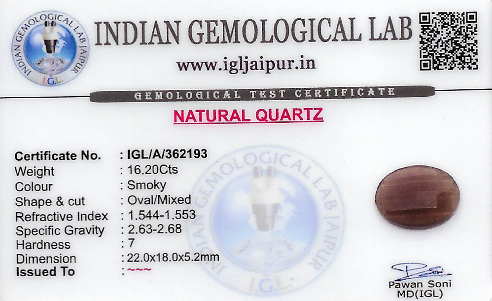 Smoky Quartz 22x18 MM 16.2 carats