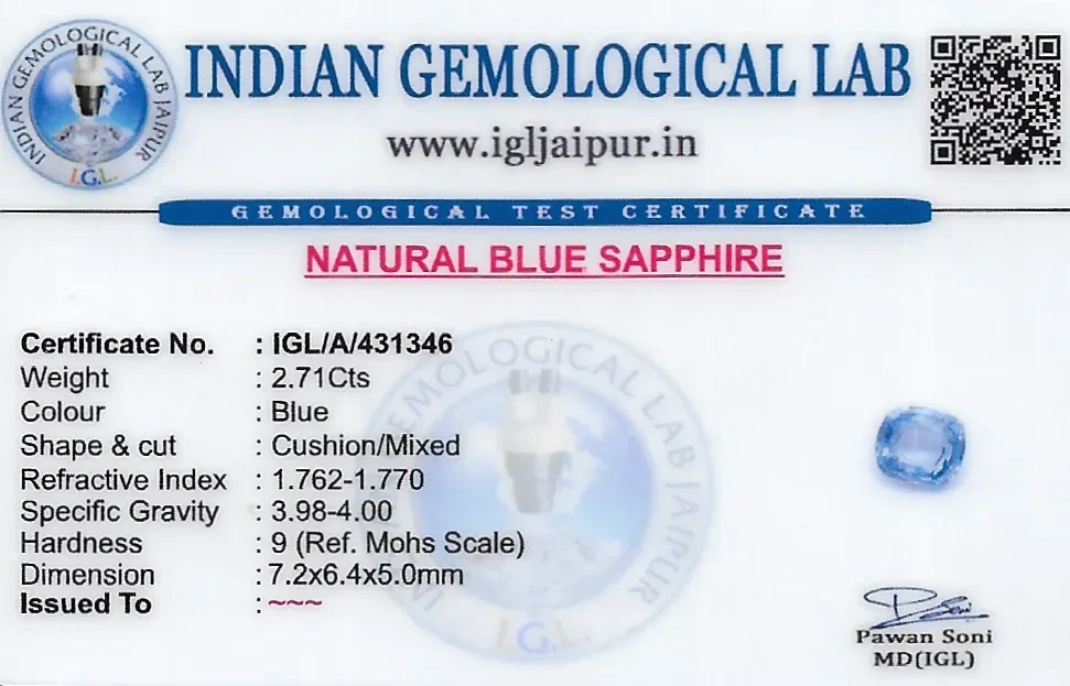 Blue Sapphire (Neelam) 7x6 MM 2.71 carats