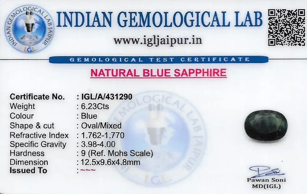 Blue Sapphire (Neelam) 13x10 MM 6.23 carats