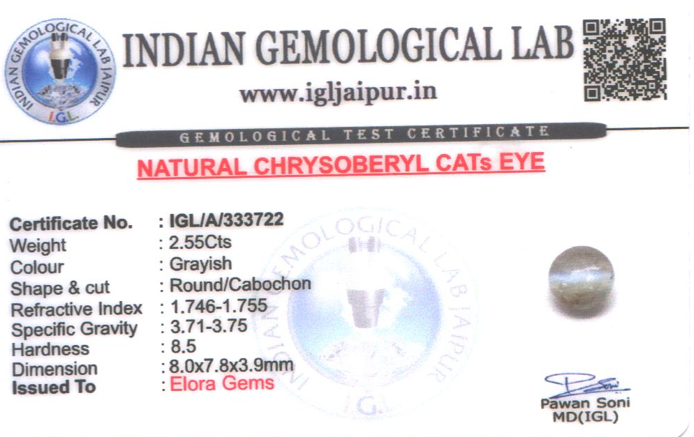 Chrysoberyl Cats Eye (Vaiduryam) 8x8 MM 2.55 carats