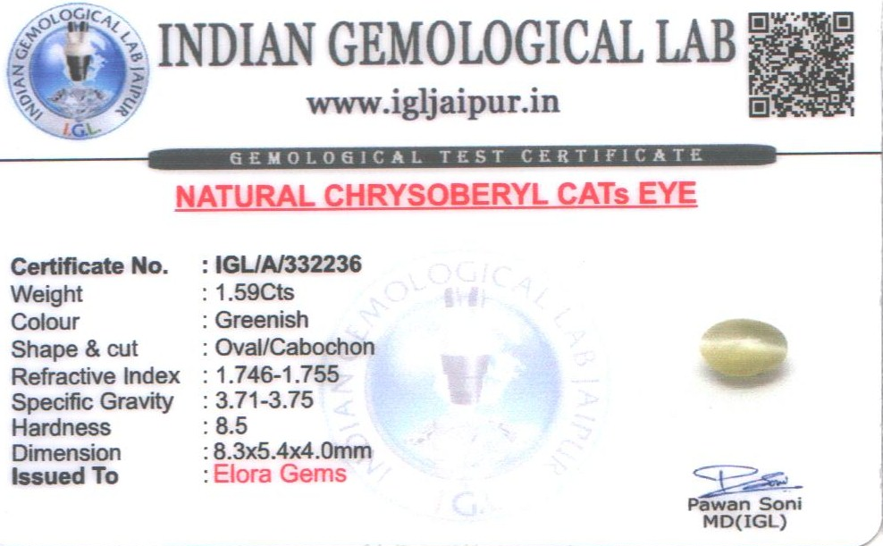 Chrysoberyl Cats Eye (Vaiduryam) 8x5 MM 1.59 carats