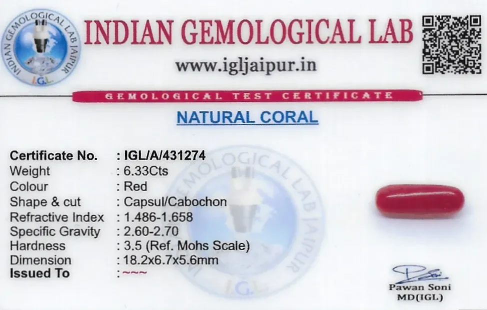 Red Coral (Pavalam) 18x7 MM 6.33 carats