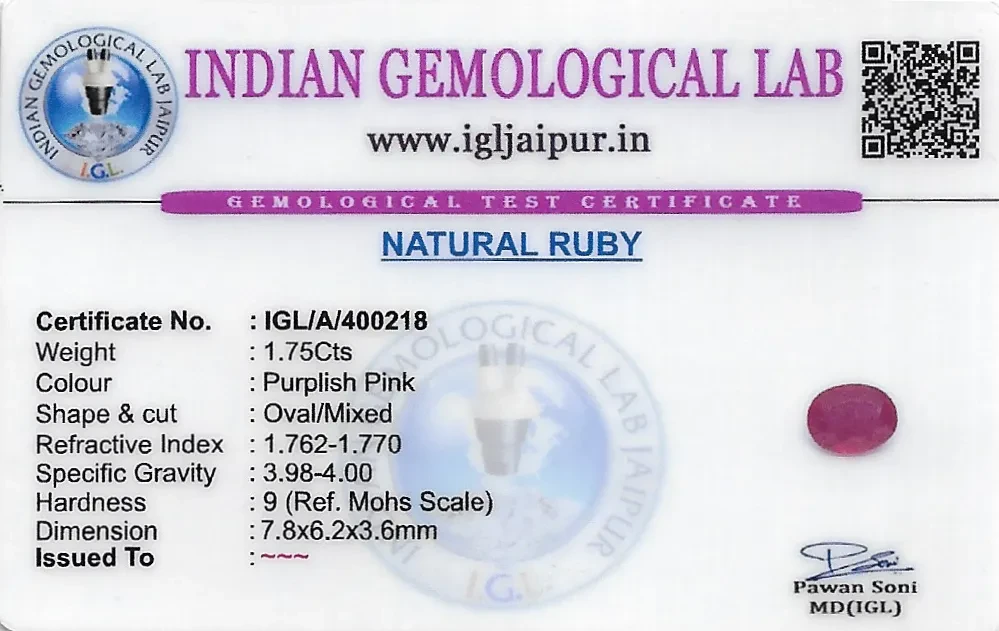 Ruby (Manik) 8x6 MM 1.75 carats