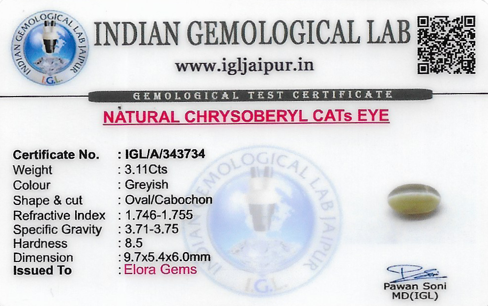 Chrysoberyl Cats Eye (Vaiduryam) 10x5 MM 3.11 carats