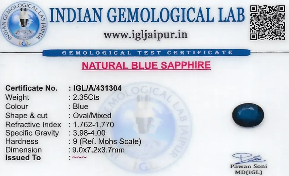 Blue Sapphire (Neelam) 9x7 MM 2.35 carats