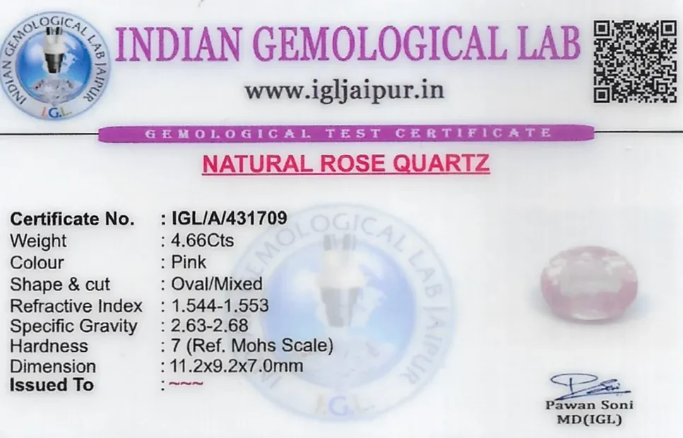 Rose Quartz 11x9 MM 4.66 carats