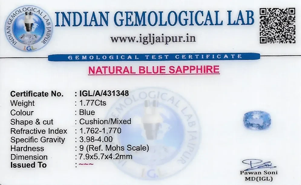 Blue Sapphire (Neelam) 8x6 MM 1.77 carats
