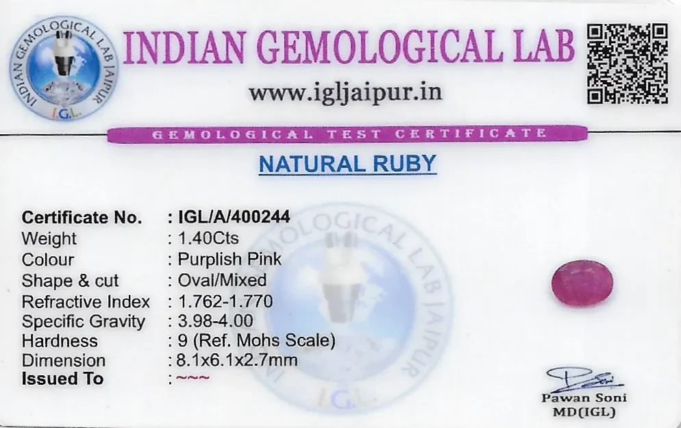 Ruby (Manik) 8x6 MM 1.4 carats