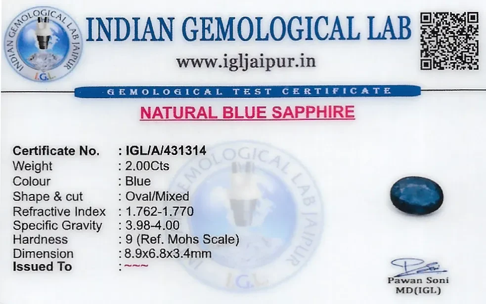 Blue Sapphire (Neelam) 9x7 MM 2 carats