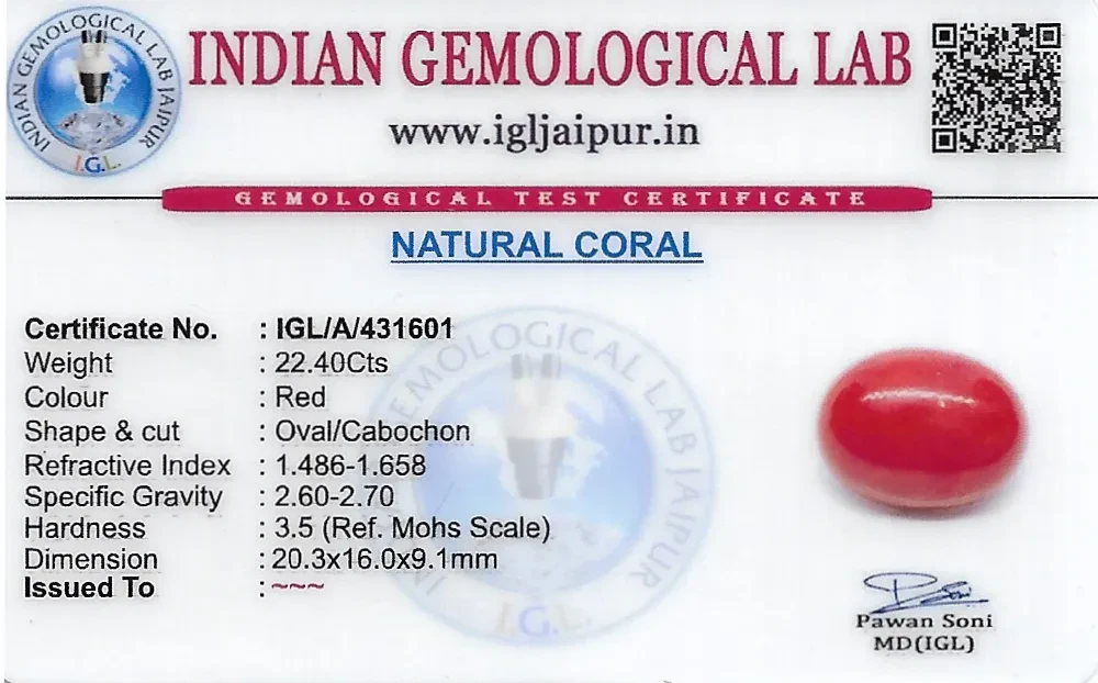 Red Coral (Pavalam) 20x16 MM 22.4 carats