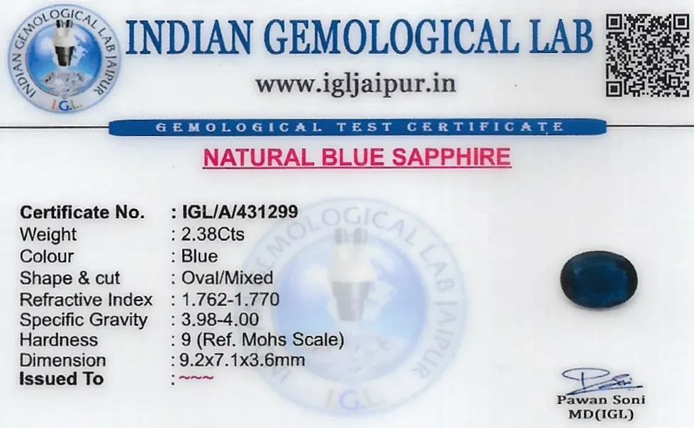Blue Sapphire (Neelam) 9x7 MM 2.38 carats